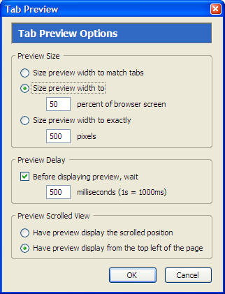 Screenshot of the Tab Preview options panel
